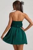 Bow Detail Corset Mini Dress in Emerald Green