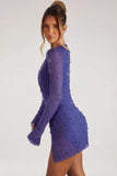 Embellished Wrap Over A Line Mini Dress in Dark Blue