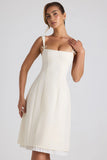 Bow Detail Pleated A Line Midi Dress in Ivory