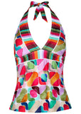 Athens Halter Tankini Top Watercolor Geo Combo