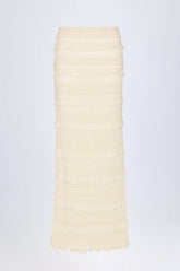 Ruffled Mid Rise Maxi Skirt in Ivory