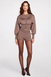 Knit Mid Rise Mini Shorts in Mocha