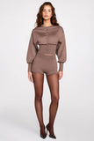 Knit Mid Rise Mini Shorts in Mocha