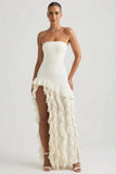 Ruffle Trim Strapless Gown in Ivory