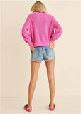 Anchor V Neck Sweater Hot Pink