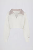 Soft Knit Layered Collar Cropped Jumper in Ivory