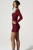 Embellished Sweetheart Neck Mini Dress in Red