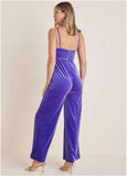 Stretch Velvet Halter Jumpsuit Deep Blue