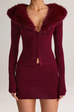 Knit Mid Rise Mini Skirt in Wine