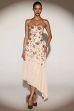 Embellished Soft Scoop Asymmetric Midaxi Dress in Gold