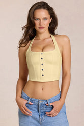Denim Halterneck Corset Style Top in Lemon Yellow