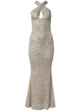 Sequin Keyhole Gown Champagne