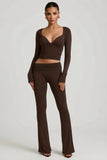 Modal Ruched Long Sleeve Top in Chocolate Brown