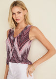 V Neck Sleeveless Top Burgundy Multi