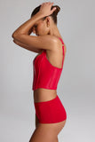 Vinyl Lace Up Corset Top in Fire Red
