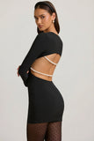 Pearl Detail Cut Out Mini Dress in Black