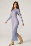Embellished Long Sleeve Maxi Dress in Blue