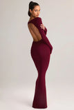 Modal Ruched Backless Maxi Dress in Wine