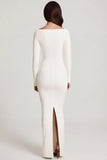 Soft Jersey Boat Neck Tie Gather Maxi Dress in White