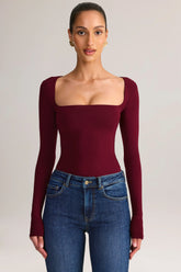 Modal Square Neck Long Sleeve Top in Wine