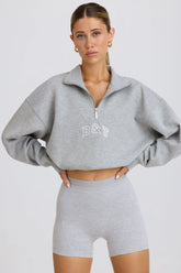 Quarter Zip Cropped Sweatshirt in Grey Marl