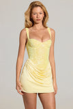 Embellished Corset Mini Dress in Lemon Yellow