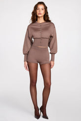 Knit Mid Rise Mini Shorts in Mocha