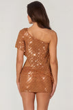 Embellished One Shoulder Asymmetric Top in Bronze
