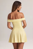 Modal Off Shoulder A Line Mini Dress in Lemon Sherbet