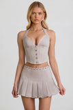 Low Rise Pleated Mini Skirt in Ecru