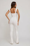Plunge Neck Ruched Waist Jumpsuit in White