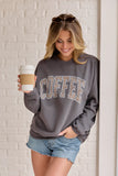 Coffee Leopard Print Dark Grey Graphic Sweatshirt