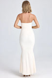 Draped Floral Appliqué Maxi Dress in Ivory