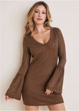 Bell Sleeve Pointelle Mini Brown