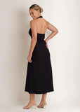Linen Halter Sleeveless Maxi Dress Jet Black
