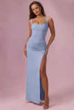 Mesh Draped Bridesmaid Dress in Sky Blue