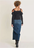 Cold Shoulder Ruffle Top Jet Black