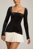 Layered Pleated Corset Mini Dress in Black