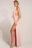 Cowl Neck Thigh High Gown in Blush Pink