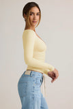 Modal Ruched Long Sleeve Top in Buttercream Yellow