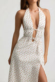 Backless Cotton Poplin Midaxi Dress in Rose Print