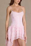 Embellished Cowl Neck Corset Gown in Baby Pink