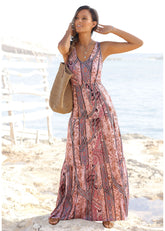 Tiered Maxi Dress Pink Red