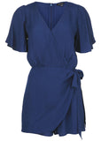 Dotted Wrap Romper Dark Blue