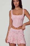 Embellished Mid Rise A Line Mini Skirt in Soft Pink