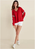 French Terry V Neck Top Red