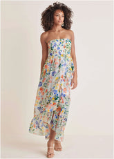 Strapless Ruffle Maxi Field Of Flowers