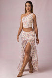 Asymmetric Ruched Maxi Skirt in Primrose Floral Print