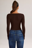 Modal Square Neck Long Sleeve Top in Chocolate Brown