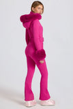 Waterproof Faux Fur Hood Fitted Ski Suit in Magenta Pink